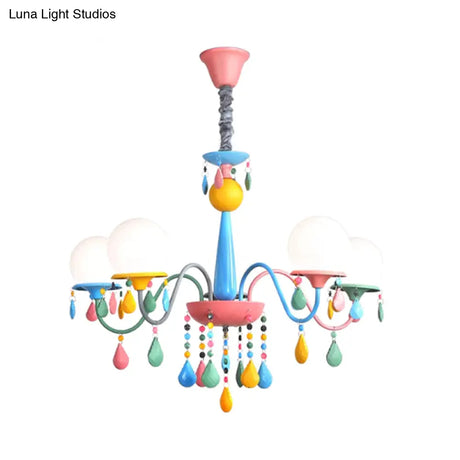 Colorful Curved Chandelier Lights: Pink And Yellow Metallic Pendant Lamp With Or Without Shade