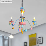 Colorful Curved Chandelier Lights: Pink And Yellow Metallic Pendant Lamp With Or Without Shade