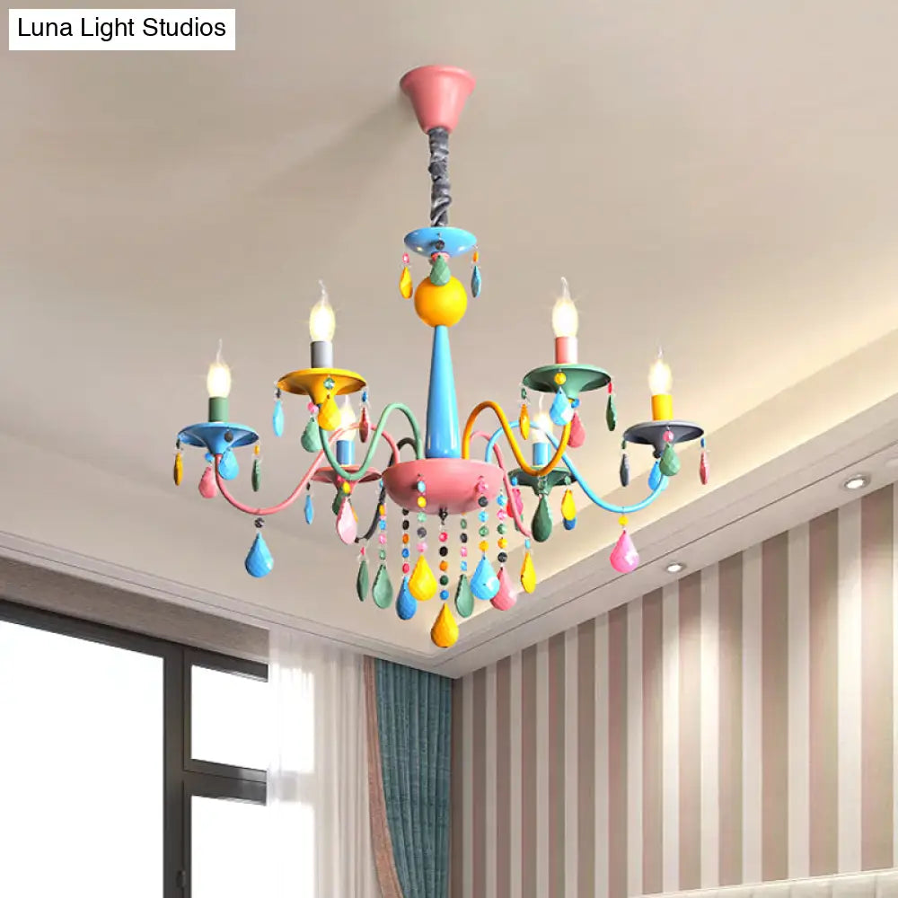 Colorful Curved Chandelier Lights: Pink And Yellow Metallic Pendant Lamp With Or Without Shade