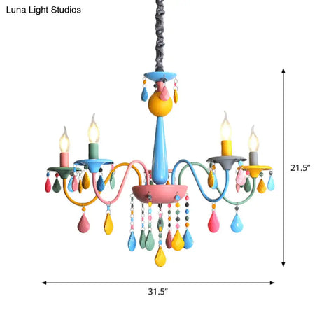 Colorful Curved Chandelier Lights: Pink And Yellow Metallic Pendant Lamp With Or Without Shade