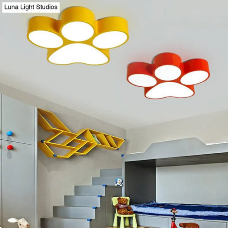 Colorful Dog Paw Led Flush Mount For Kids Bedroom Ceiling 18/23.5 Width