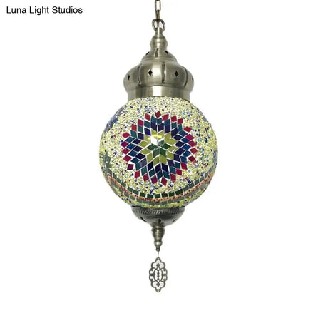 Colorful Glass Antique Ball Hanging Light With 1/6 Bulbs - Ideal For Living Room Suspension