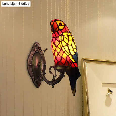Colorful Glass Tiffany Parrot Wall Sconce: Stylish Indoor Mount Light For Corridors