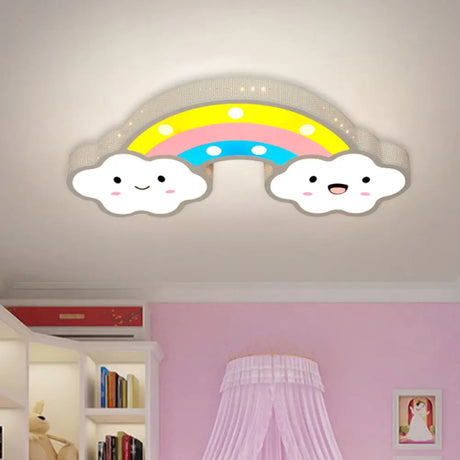 Colorful Hollow Iron Ceiling Lamp With Led Lights For Kids Room White