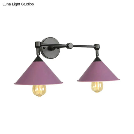Cone-Shaped Antique Two-Light Metal Wall Sconce Lamp For Living And Dining Rooms