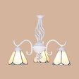 Conical Chandelier With Metal Chain & 3 Lights - Tiffany Stained Glass Foyer Lighting (White/Blue)