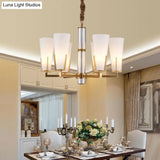 Conical Chandelier With White Opal Glass Pendant - 6/8 Heads Colonial Style Living Room Lighting