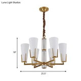 Conical Chandelier With White Opal Glass Pendant - 6/8 Heads Colonial Style Living Room Lighting