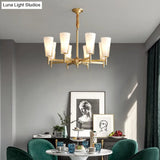 Conical Chandelier With White Opal Glass Pendant - 6/8 Heads Colonial Style Living Room Lighting