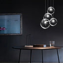 Contemporary 1-Light Black Orb Pendant: 6’/8’/12’ Wide Clear Glass Ideal For Living Room