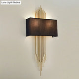 Contemporary 2-Head Fabric Shade Wall Sconce - Modern Rectangle Design In Black/White/Flaxen Ideal