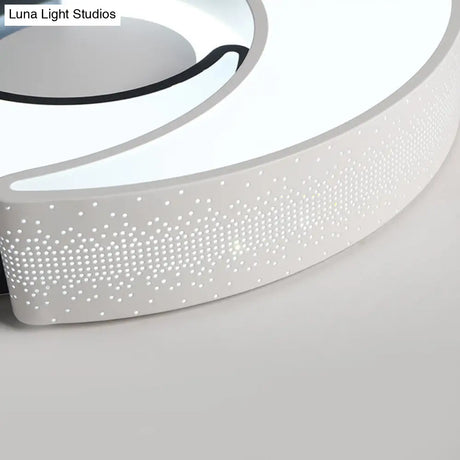 Contemporary 2 - Moon Led Flush Ceiling Light For Kid’s Bedroom - Metal Acrylic Black & White