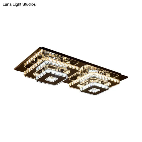 Contemporary 2 - Tier Crystal Ceiling Fixture - 12’/26.5’ Wide Stainless - Steel Led Flush