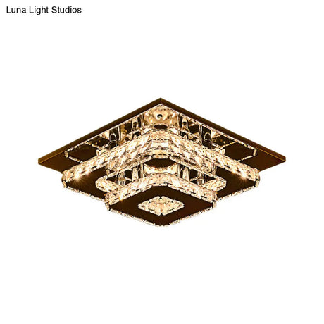 Contemporary 2 - Tier Crystal Ceiling Fixture - 12’/26.5’ Wide Stainless - Steel Led Flush