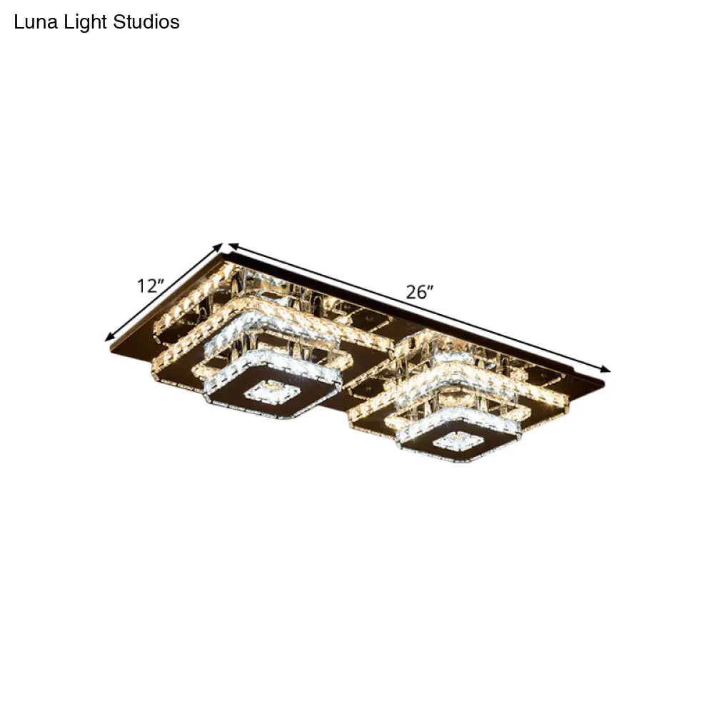 Contemporary 2 - Tier Crystal Ceiling Fixture - 12’/26.5’ Wide Stainless - Steel Led Flush