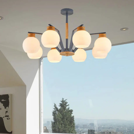Contemporary 3/5/6-Light Globe Pendant Chandelier In Grey Milk Glass - Perfect Bedroom Hanging Light
