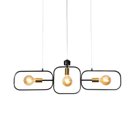 Contemporary 3-Head Frame Pendant Chandelier: Black & Gold Suspended Lighting Fixture Black-Gold