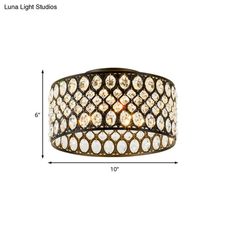 Contemporary 3-Light Metal And Crystal Flush Mount Ceiling Light (Black Cylinder Design)