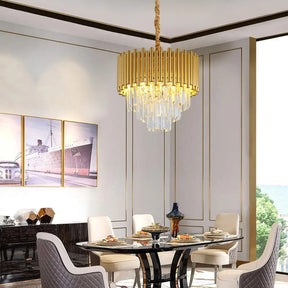 Contemporary 3-Tier Circle Metal Pendant Chandelier Light With K9 Block Brass Finish / 16’’