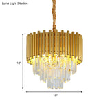 Contemporary 3-Tier Circle Metal Pendant Chandelier Light With K9 Block Brass Finish