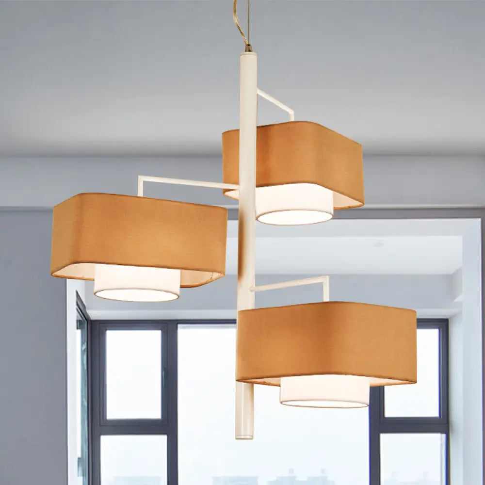 Contemporary 3-Tier Dual Shade Chandelier Lamp - 3-Light Brown Hanging Light Fixture For Dining Room