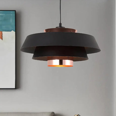 Contemporary 3-Tiered Metal Pendant Ceiling Light With 1 Bulb For Dining Room - Black/White Black