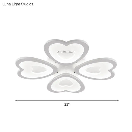 Contemporary 4/6 - Light Ceiling Mount Fixture With Acrylic Shade - White Heart Flush Lamp In