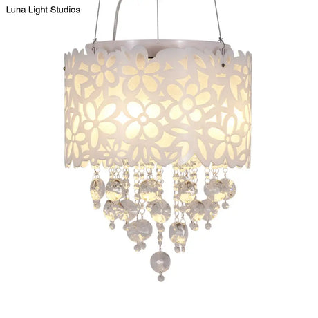 Contemporary 4-Head Metal Chandelier With Crystal Droplets In White
