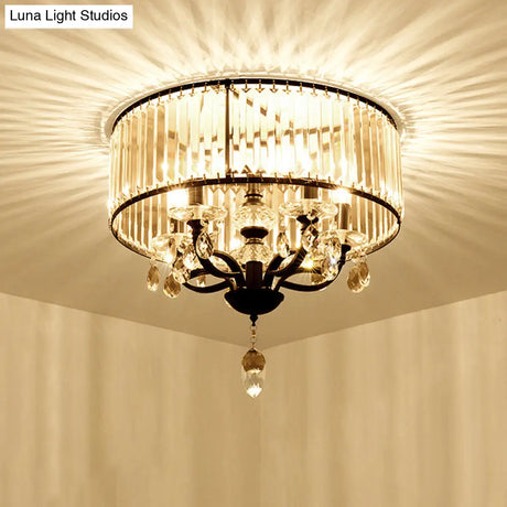 Contemporary 4 - Head Semi Flush Crystal Light Fixture: Round Block Design In Black With White