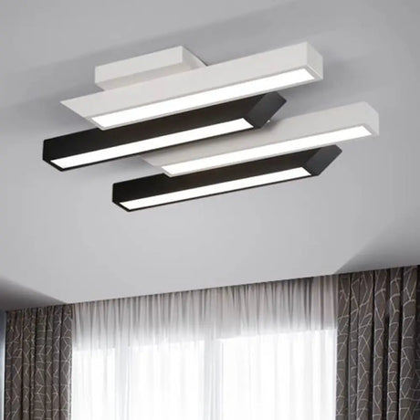 Contemporary 4 - Light Black Linear Semi Flush Light - Acrylic & Metal Ceiling Fixture (Warm/White)