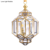 Contemporary 4-Light Lantern Chandelier With Clear Glass Shades Brass Hanging Lamp For Living Room