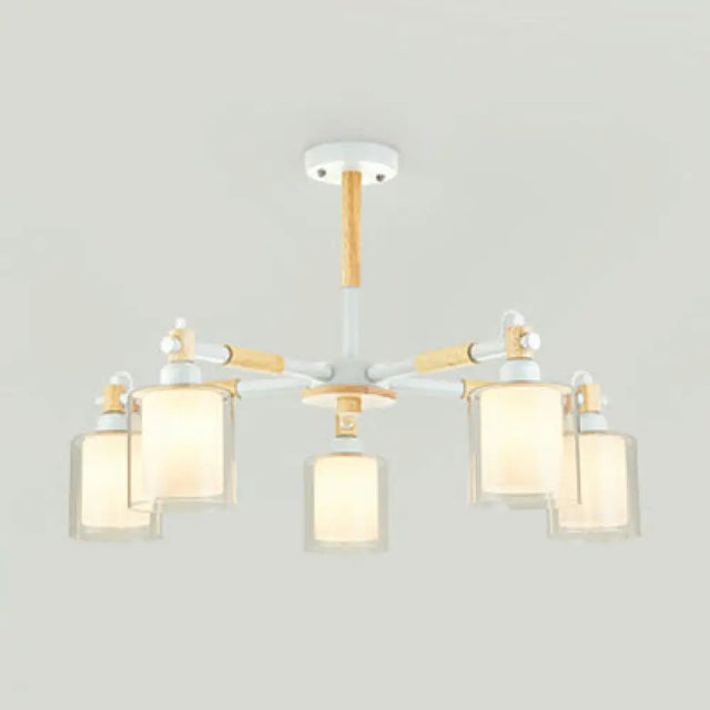 Contemporary 5-Light Glass Pendant Chandelier For Dining Room White