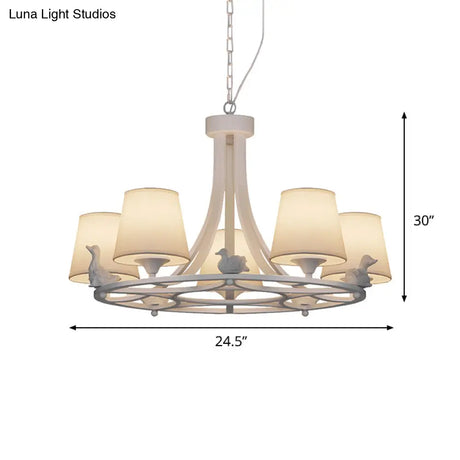 Contemporary 5-Light White Chandelier - Hanging Ceiling Lamp With Fabric Shade For Living Room