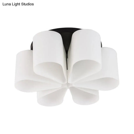 Contemporary 6 - Head Black Flush Mount: Flower Milk White Glass Lighting For Living Room