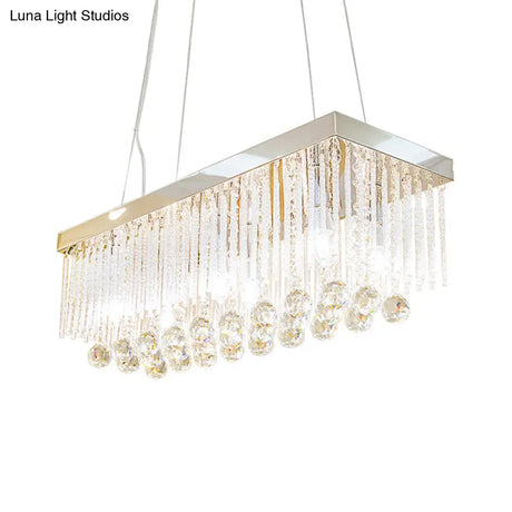 Contemporary 6-Head Chrome Island Light Fixture With Crystal Ball Accents