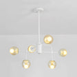 Contemporary 6-Light Hanging Chandelier With Glass Orb Shades - Black/White Finish White