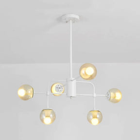 Contemporary 6-Light Hanging Chandelier With Glass Orb Shades - Black/White Finish White