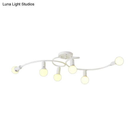 Contemporary 6 - Light Semi Flush Light Fixture With Curved Arm And Opal Glass Shade