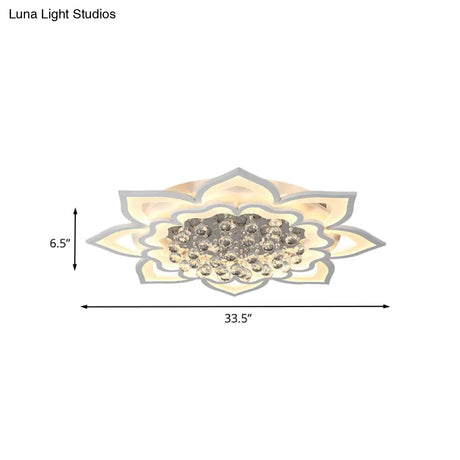 Contemporary Acrylic Flower Flush Light With Led Crystal Droplets - White
