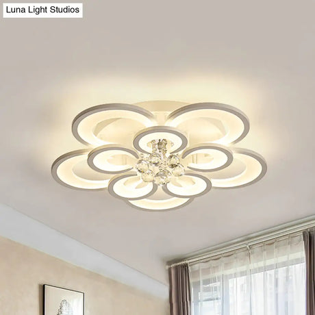Contemporary Acrylic Flush Mount Ceiling Light With Crystal Drop - Multi-Layer Circular Design