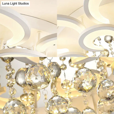 Contemporary Acrylic Flush Mount Ceiling Light With Crystal Drop - Multi-Layer Circular Design