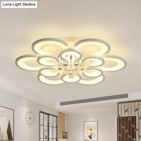 Contemporary Acrylic Flush Mount Ceiling Light With Crystal Drop - Multi-Layer Circular Design