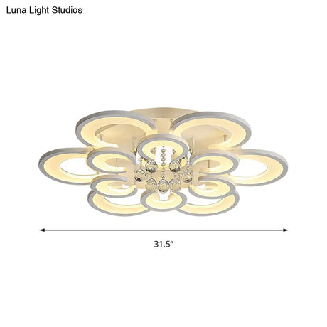 Contemporary Acrylic Flush Mount Ceiling Light With Crystal Drop - Multi-Layer Circular Design