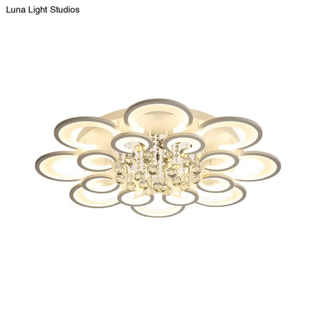 Contemporary Acrylic Flush Mount Ceiling Light With Crystal Drop - Multi-Layer Circular Design
