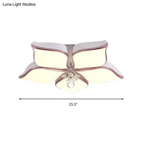 Contemporary Acrylic Flush Mount Led Ceiling Light With Crystal Drop - Flower Design In Warm/3 Color