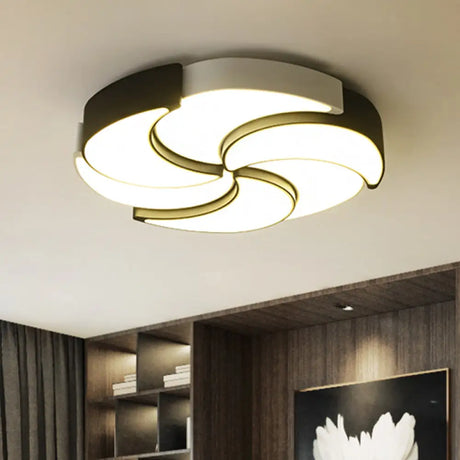 Contemporary Acrylic Flush Mount Led Ceiling Light With Windmill Design - Circular Black & White