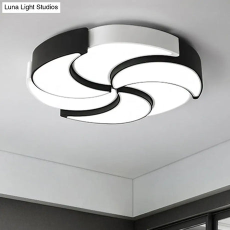 Contemporary Acrylic Flush Mount Led Ceiling Light With Windmill Design - Circular Black & White