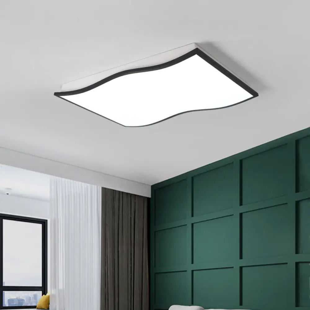 Contemporary Acrylic Flush Mount Light Fixture - Waved Square/Rectangle Led 19.5’/32’ Wide