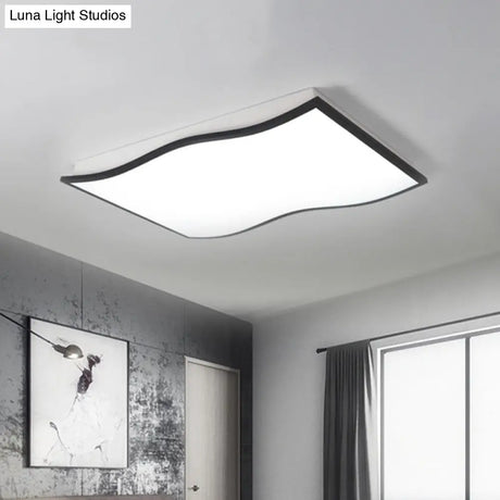 Contemporary Acrylic Flush Mount Light Fixture - Waved Square/Rectangle Led 19.5’/32’ Wide Black