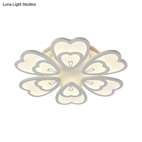 Contemporary Acrylic Heart Ceiling Light - 6/9/12 Lights Warm/White/Natural Flush Mount For Dining